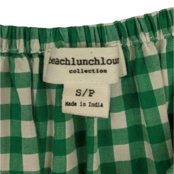 beach lunch lounge green white Sheetal gingham off shoulder blouse small MSRP 68 - Picture 8 of 10
